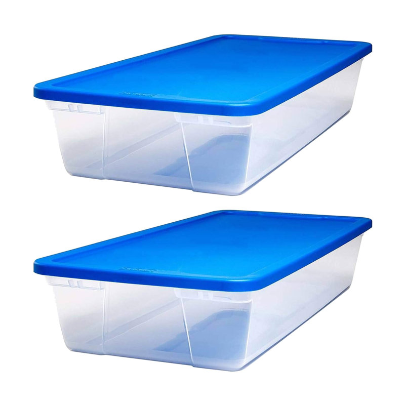 Homz Stackable Plastic Storage Container, Blue, 41 QT, 2 Pack