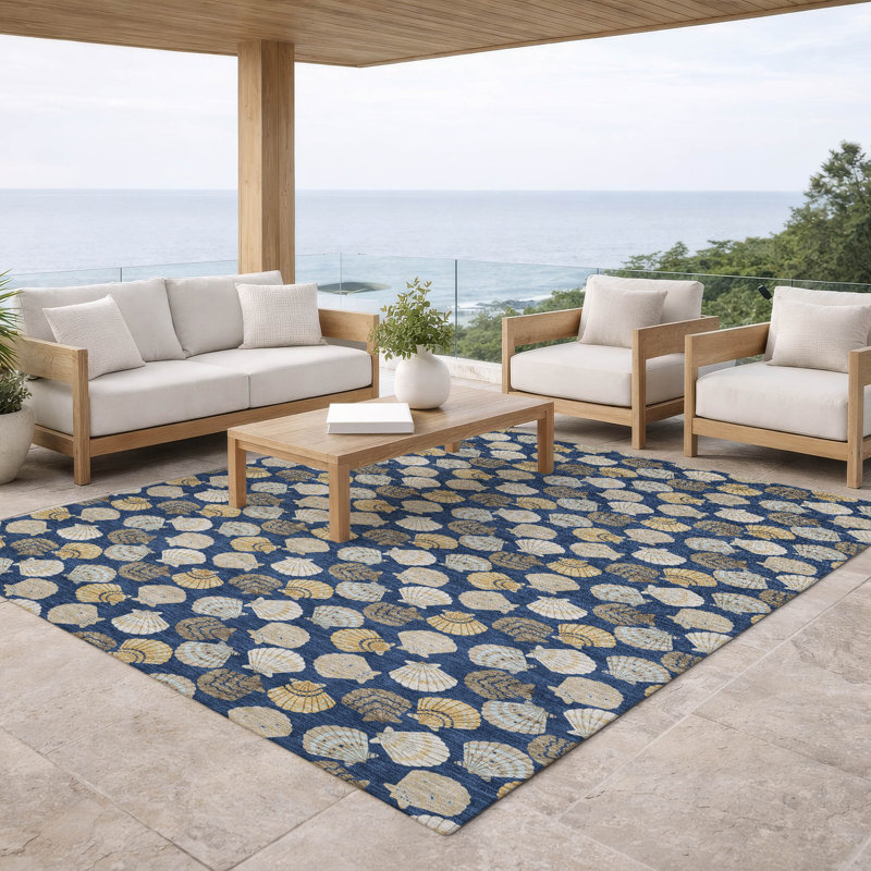 Tapis côtier intérieur / extérieur lavable à la machine ACN2986, Marine, 3 pi x 5 pi