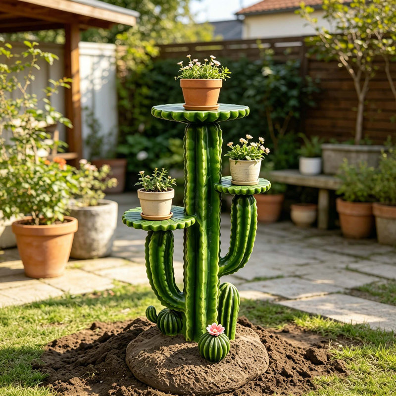 Support à cactus en résine à plusieurs niveaux avec 3 tablettes pour la décoration extérieure