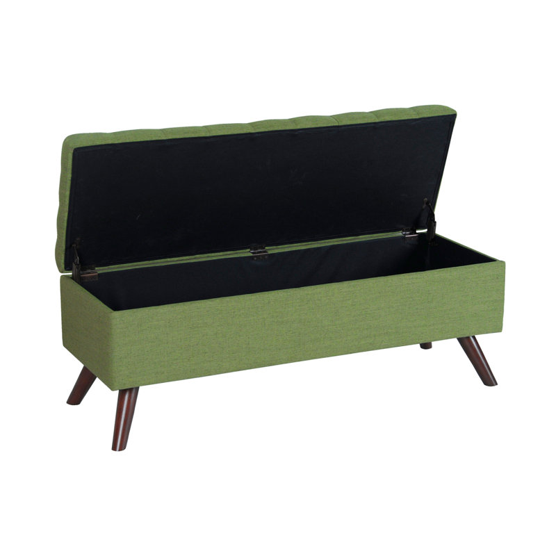 Banc de rangement avec repose-pieds Eva, polyester tissé, 48 po, Vert olive, Noyer brun