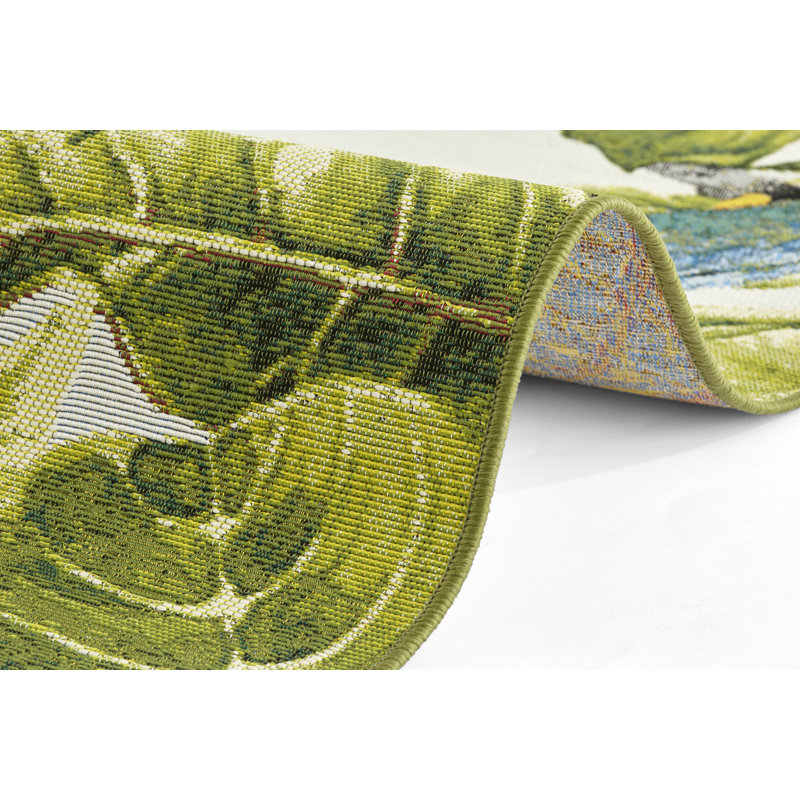 Birds Green/Ivory Indoor/Outdoor Rug, Rectangle 160 x 235cm