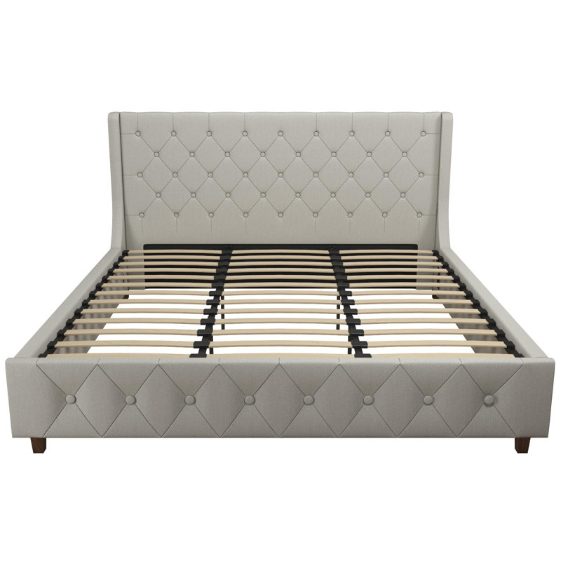 Lit plateforme tapissier capitonné Mercer, Très grand, Gris clair