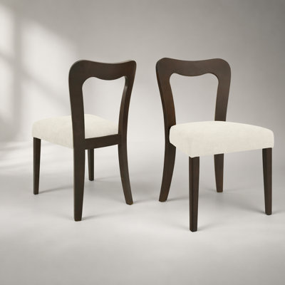 Stylish Modern Dining Chair Set of 2 with Beige Upholstered Seats and Dark Brown Rubberwood Frame, Perfect for Contemporary Interiors