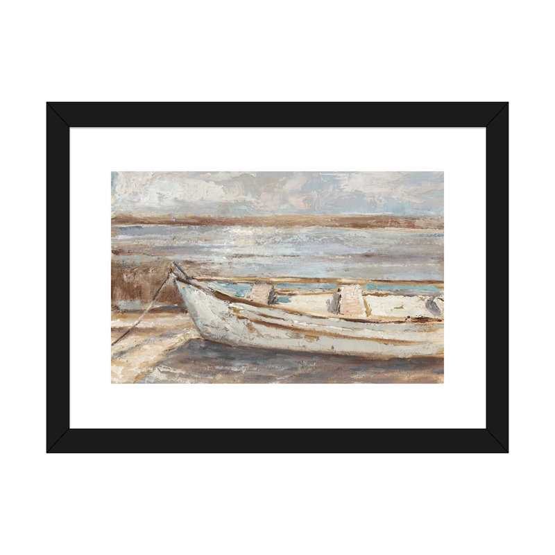 «Weathered Row bateau II» par Ethan Harper - reproduction d'art, H 24 po x l 32 po x P 1 po, Papier encadré noir, Blanc