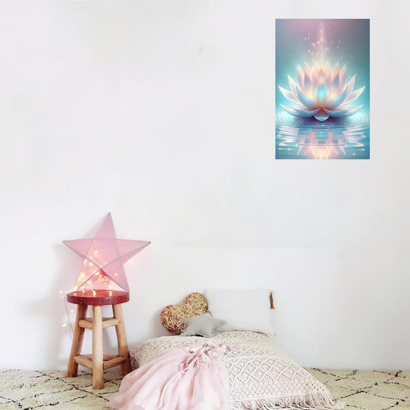 Art mural en toile blanche et bleue avec fleurs de lotus 24 "x 32"
