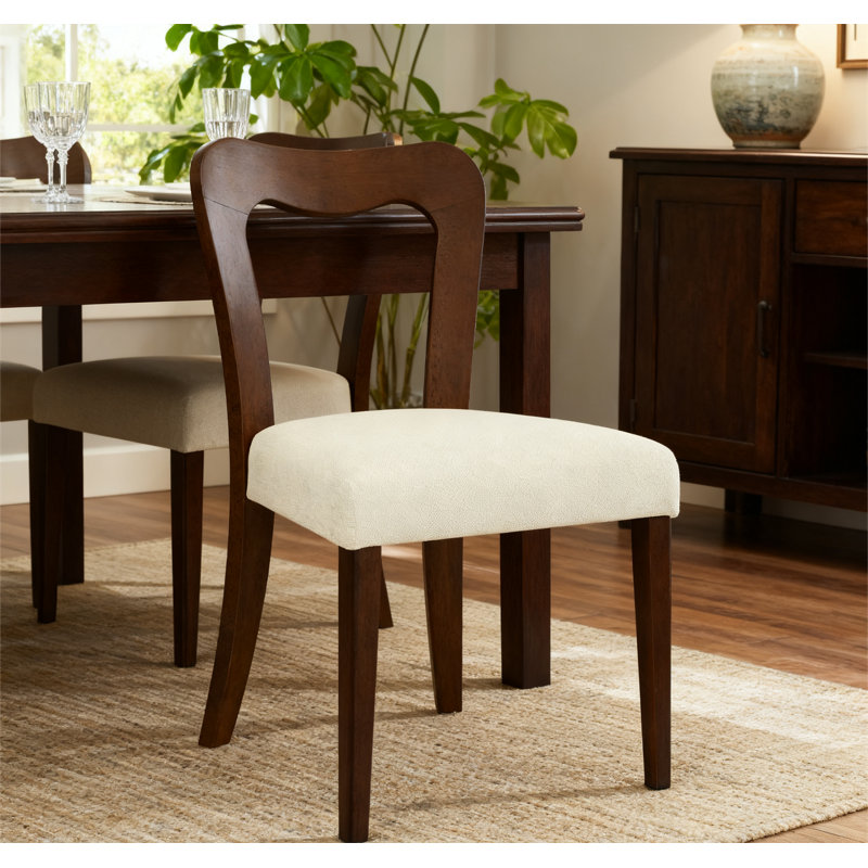  Ensemble de 2 chaises de salle à manger sans accoudoirs, Beige, Noyer