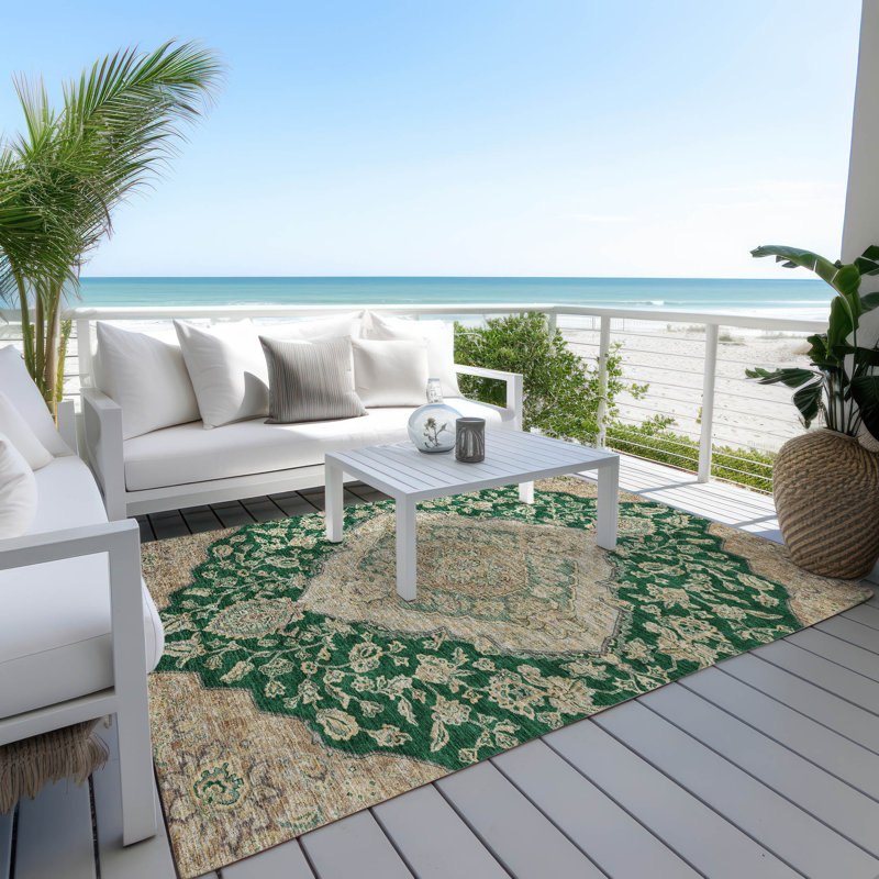 Tapis émeraude intérieur / extérieur lavable à la machine Cicel ACN1151, Rectangle 9 pi x 12 pi