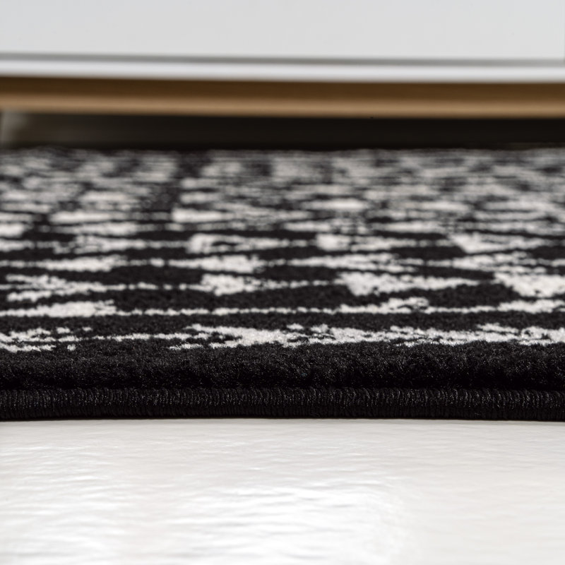 Tapis noir / crème Kendahl, Tapis de couloir 2 pi 2 po x 8 pi