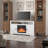 R.W.FLAME 60" Fireplace TV Stand for TVs up to 70 ", 5100 BTU Electric Heater with Thermostat & Timer, 4 Flame & 12 Flame Bed Colors (Logs & Crystals Included)