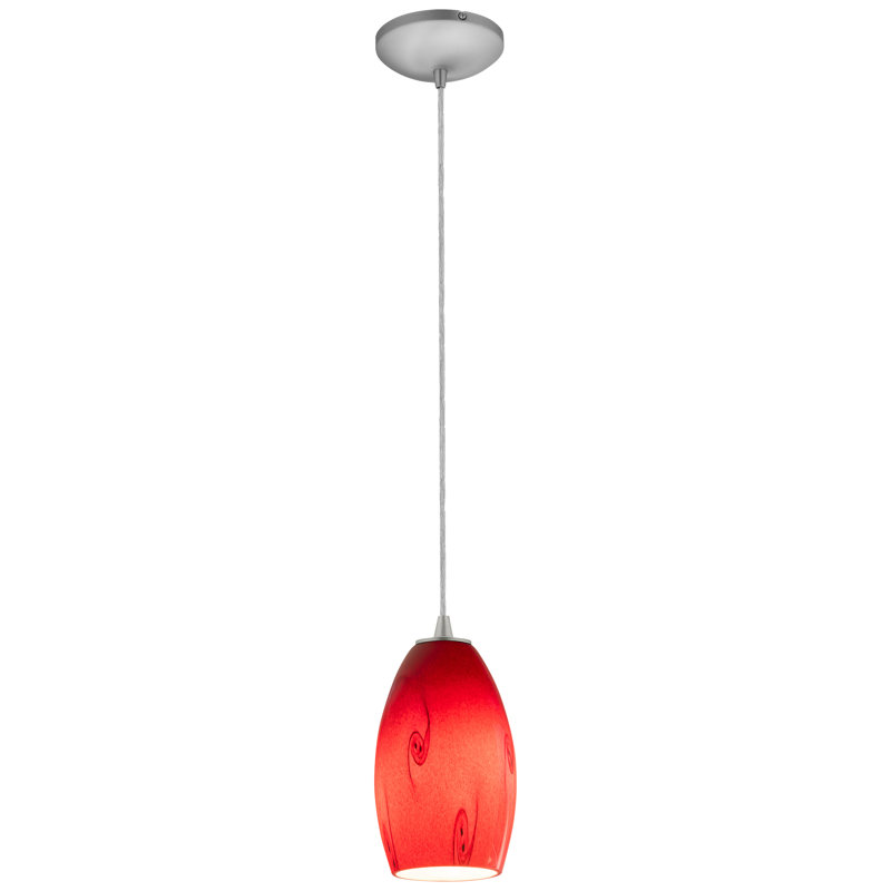 Luminaire suspendu 1 cloche pour une cloche Hillpoint, Acier brossé, Cordon, Ciel rouge