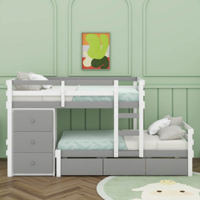 Space-Saving Twin Over Twin Loft Bunk Bed With Integrated Drawers And Sturdy Ladder