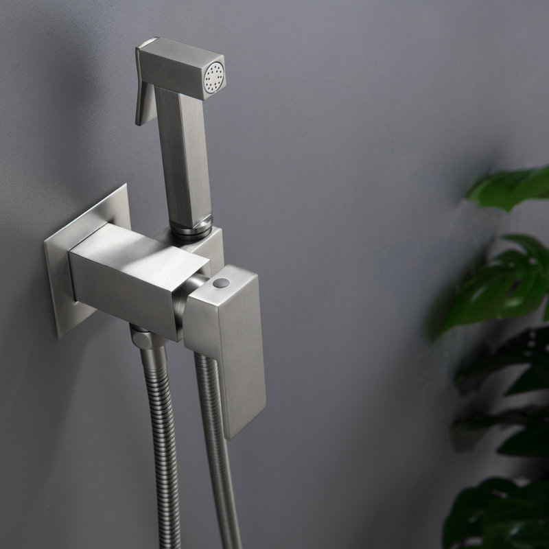 Elongated Wall Mount Bidet with Faucet, Brushed Nickel