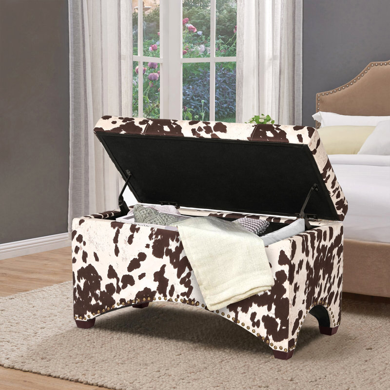 Anora Velvet Ottoman, Brown Animal Print Linen