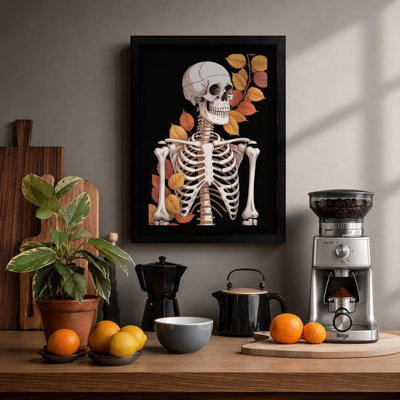 Skeleton Among Leaves Boho - Framed Print