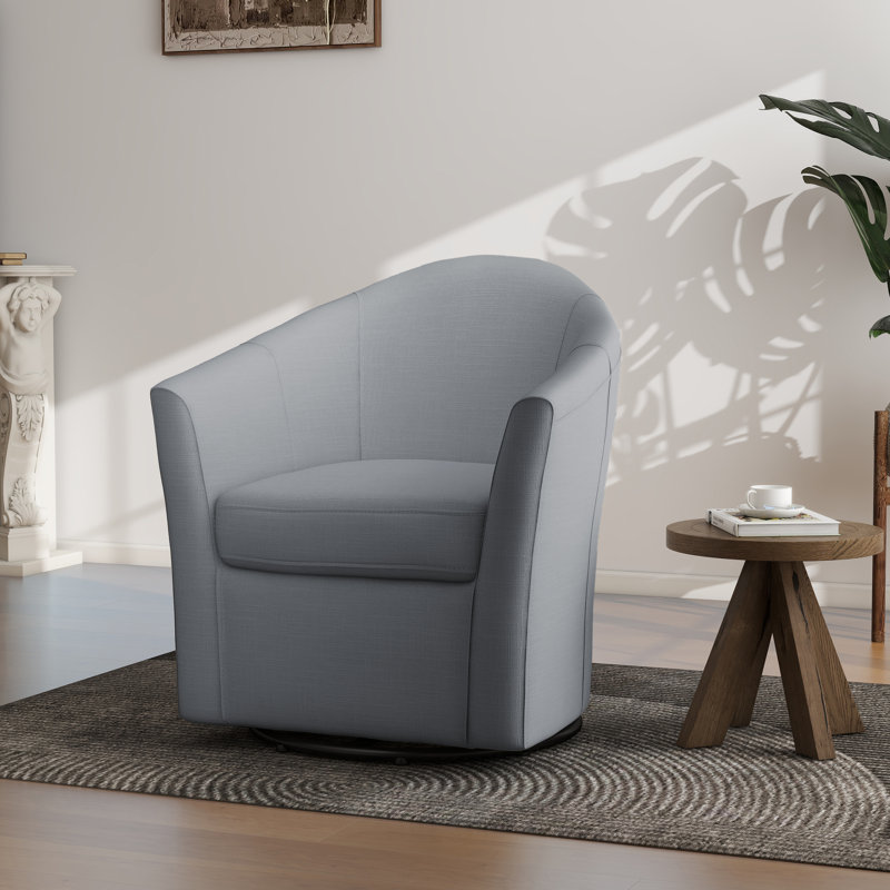 Aunna Upholstered Swivel Barrel Chair, Light Gray Linen Blend