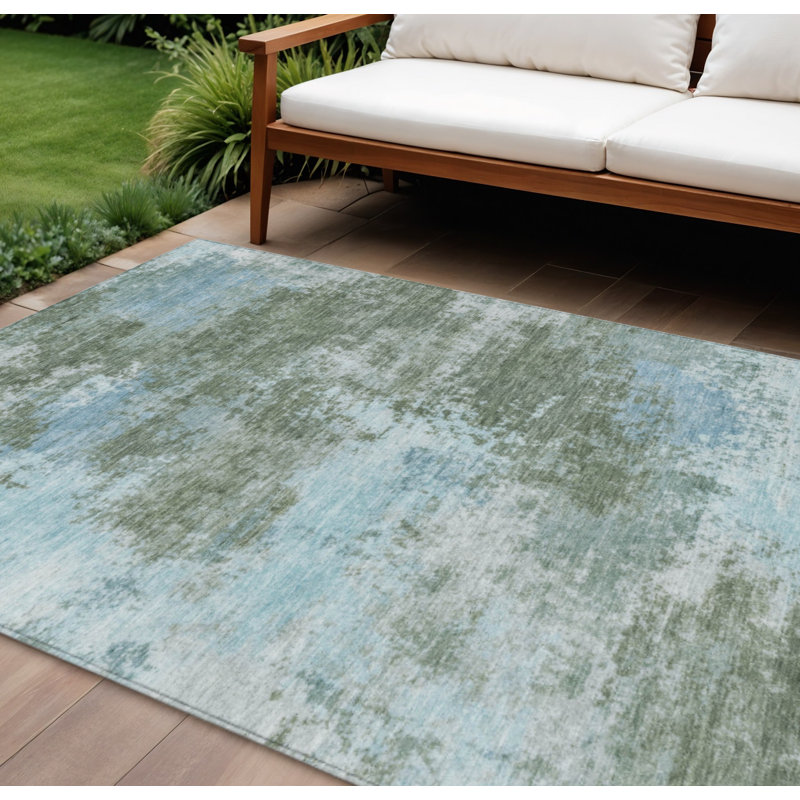 Tapis intérieur lavable abstrait bleu sauge et denim 9 pi x 12 pi