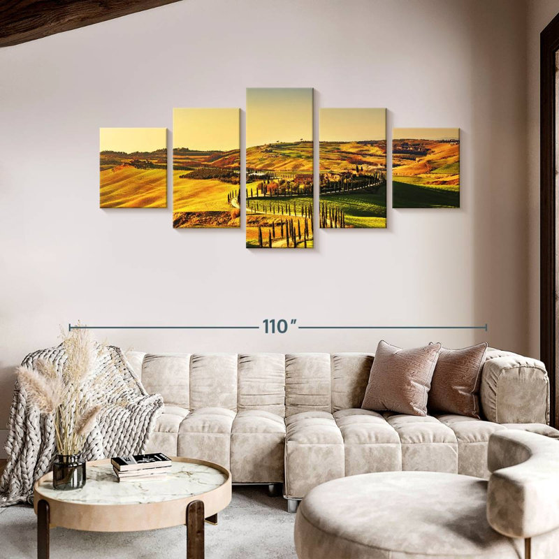 Coucher de soleil en Toscane, H 42 po x l 92 po