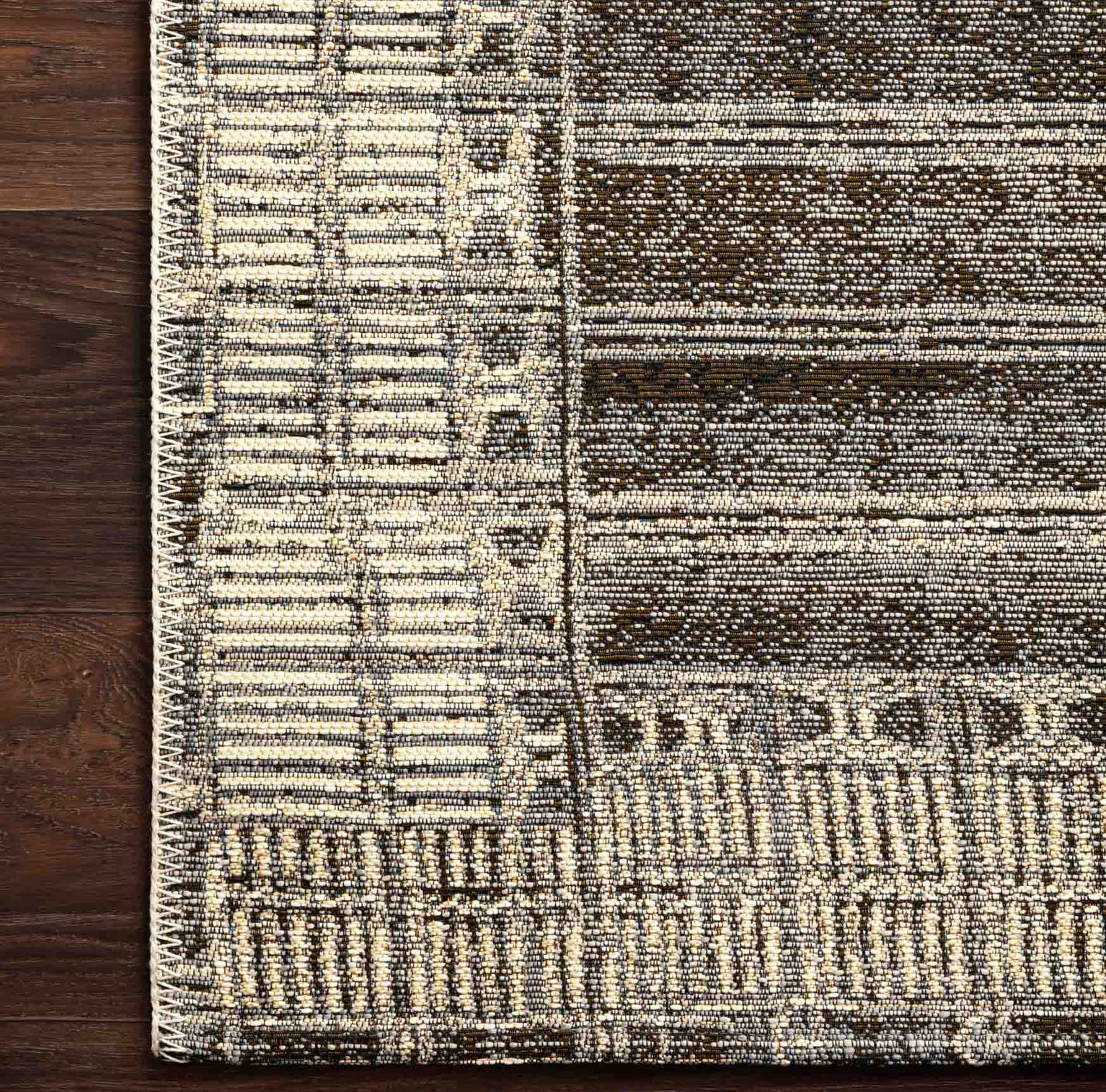 Boden Charcoal Ivory Striped Outdoor Rug, Rectangle 2'5" x 4'