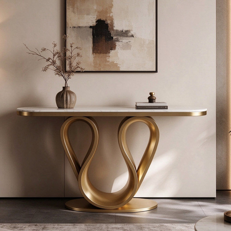 Marble Top Console Table, 33.5" H x 59.1" W x 13.8" D