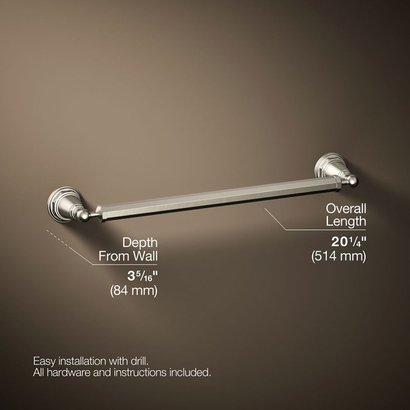 Barre à serviettes murale Pinstripe®, Nickel brossé éclatant, L 18 po