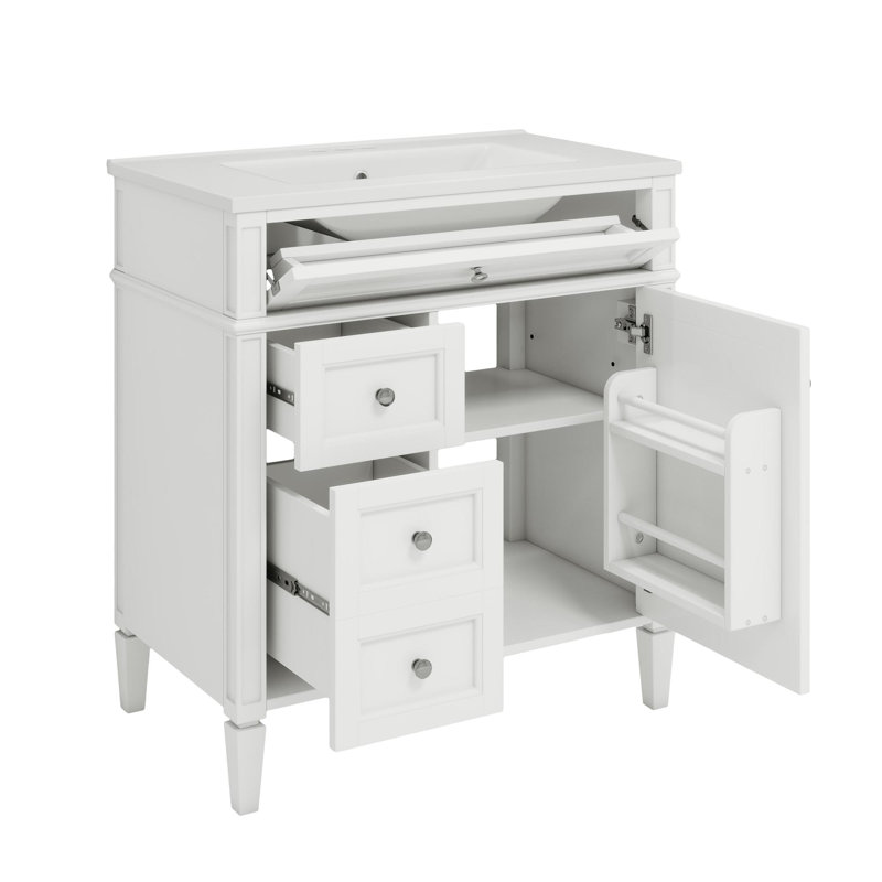 Meuble-lavabo simple 30 po avec lavabo supérieur, Argent argent, Blanc
