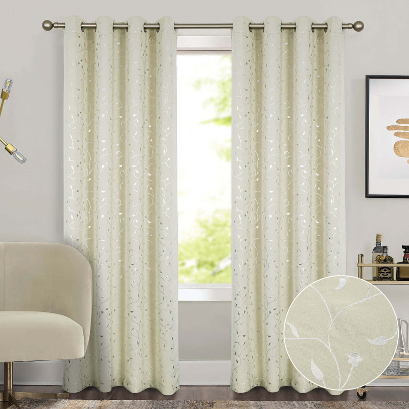 Mayotte Metallic Light Reducing Eyelet Curtains Pair, Cream, 274cm Width x 183cm Drop