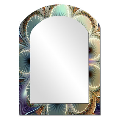 Cosmic Mandala In Mystical Purple VI - Boho Mandala Arch Wall Mirror, Purple Asymmetrical Decorative Mirror, Printed Metal Art