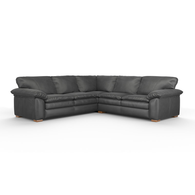 Boulder Deeper and Wider 2x2 100% Full Top Grain Leather Sectional, Cetus Slate Genuine Leather