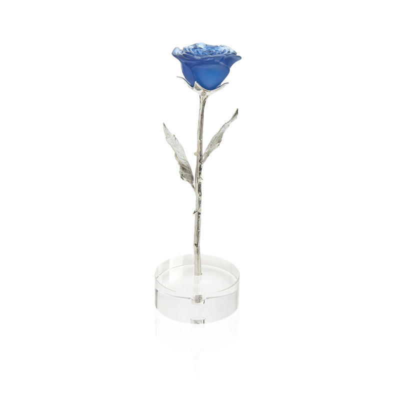 Eternal Rose Sculpture, Blue/Silver