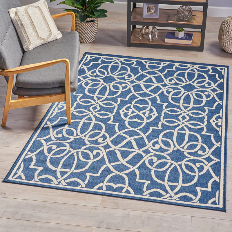 Tapis bleu / blanc Ryne, Rectangle 5 pi 25 po x 7 pi 5 po