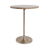 Modern Glam Metal And Marble Accent Table With Sleek Round Top And Textured Pedestal Base