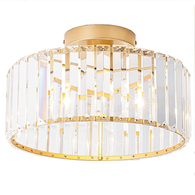 Lustre semi-encastré 1 lumière avec abat-jour en cristal, H 4,7 po x l 12 po x P 12 po
