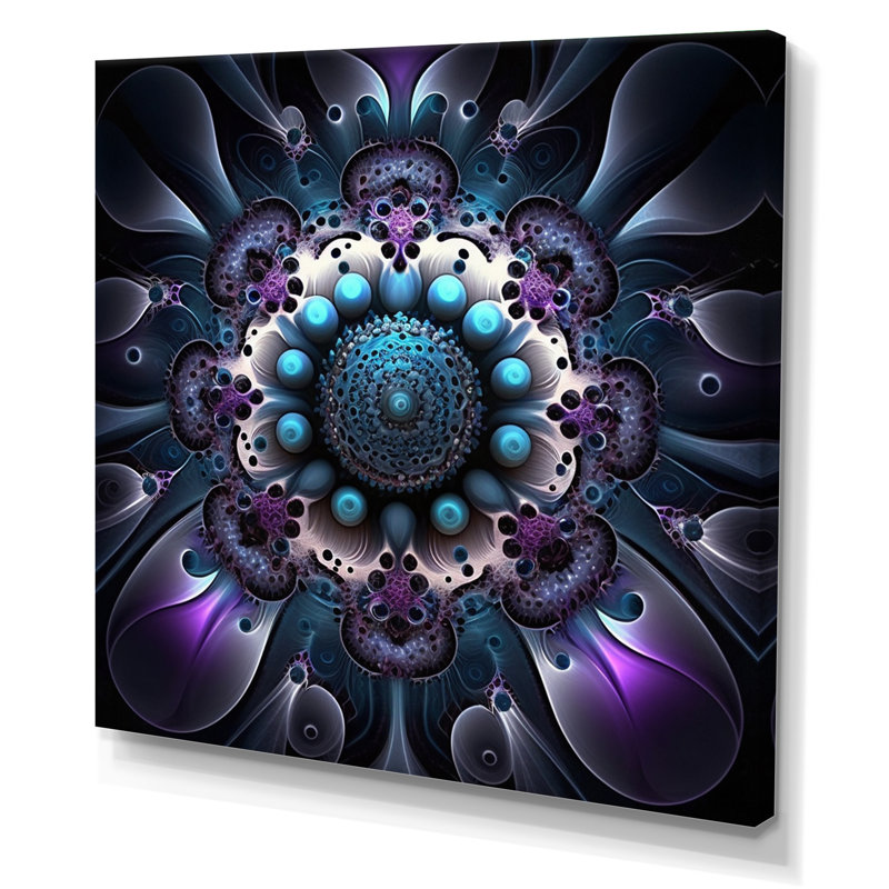 Impression sur toile, mandala céleste en mauve et bleu mystérieux I - Boho Mandala, Toile tendue, H 16 po x l 16 po x P 1 po