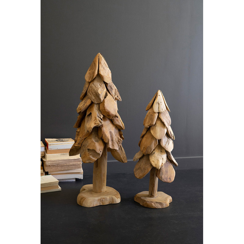  Arbre de Noël 31,5 po en bois de teck rustique - décor de table de fête en bois naturel fabriqué à la main, 2.67'