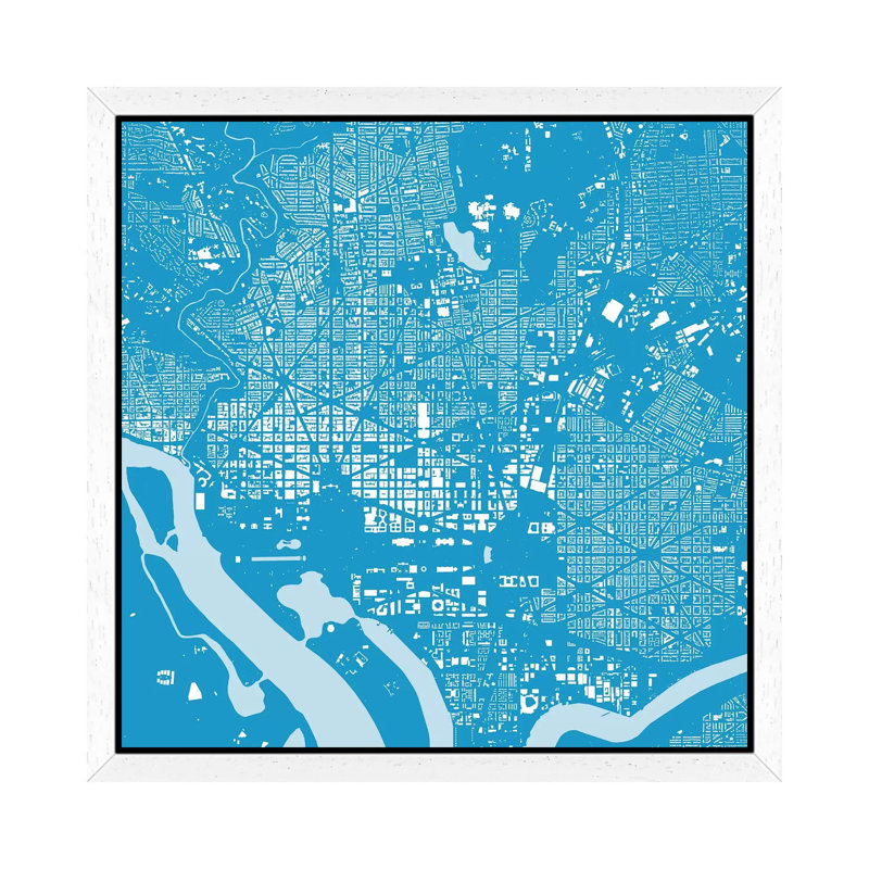 Washington D.C. Urban Map - Floater Frame Print on Canvas, 45.72 cm H x 45.72 cm W, White Framed