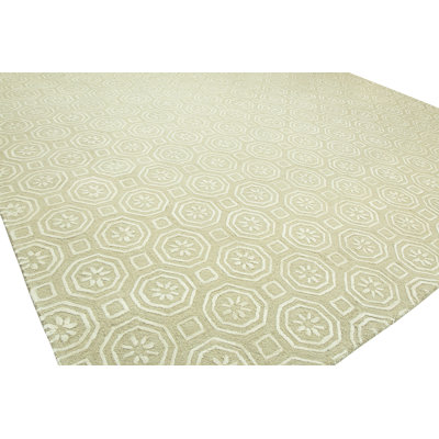 Beige Tapis décoratif en laine Touffeté à la main à motif géométrique Rivka