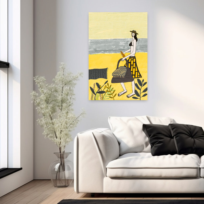 «Sunny Beach Walk», art mural côtier serein et tranquille abstrait, H 36 po x l 24 po