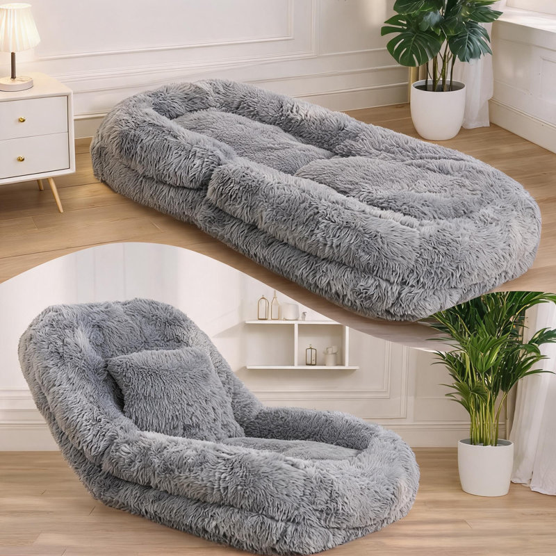 Pour canapé-lit ajustable à 5 positions en fausse fourrure gris classique