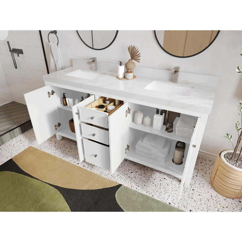 Meuble-lavabo double 72 po avec comptoir en quartz Chicago, Empira