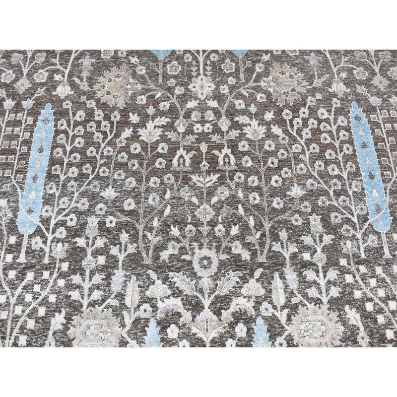 10'x10' Brown Cypress Tree Design Silk with Wool Hand Knotted Round Rug 506568781F814D2E9C3146EF88CD9FA9