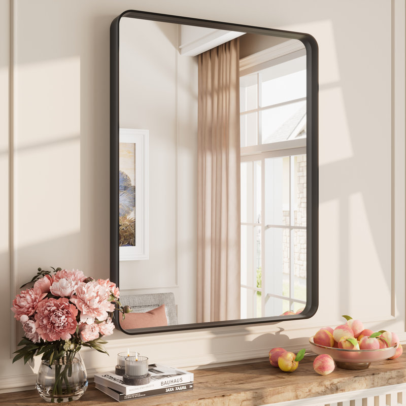 Miroir mural Aevar, 32 po x 24 po, Noir mat