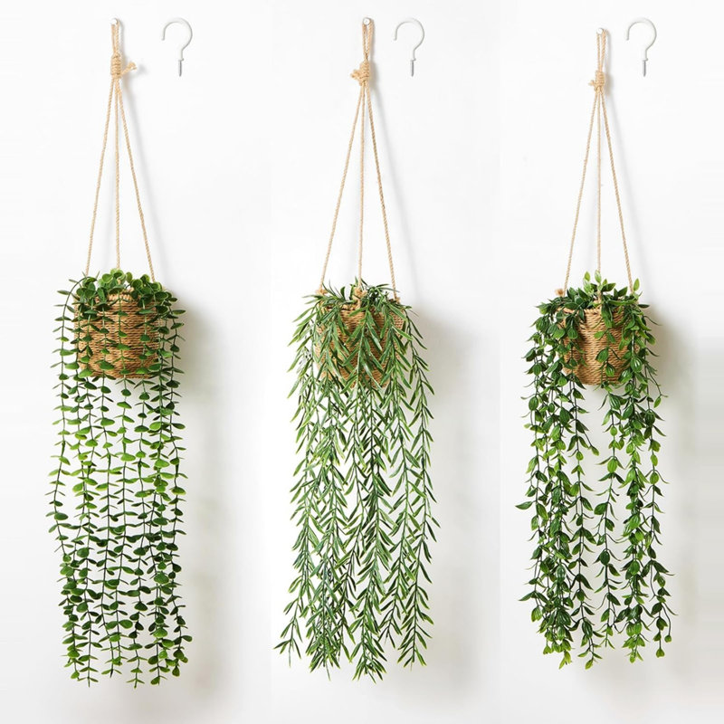 Ensemble de 3 plantes artificielles suspendues et panier de 33 po Boho-chic