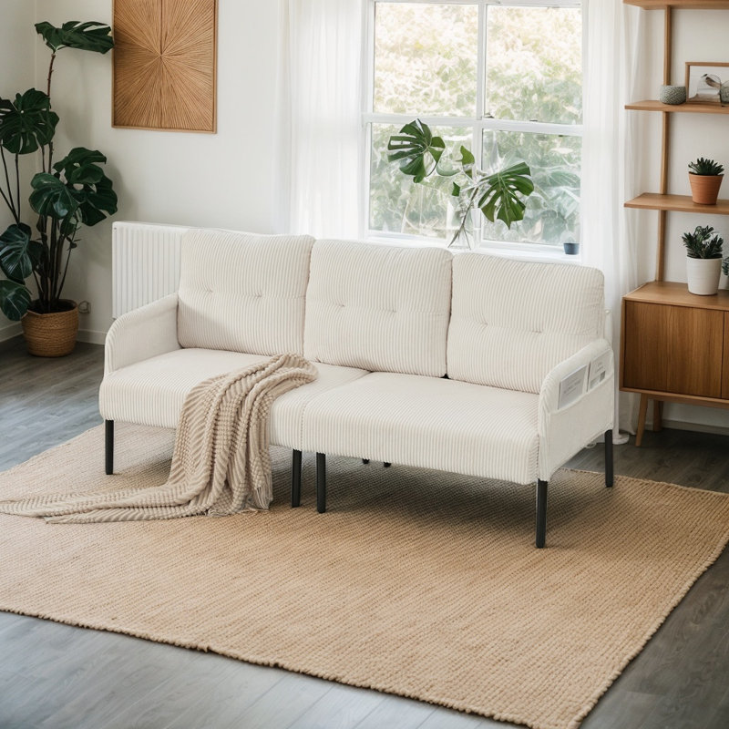 Plush Oversized Modern Corduroy Upholstered Double-Seater Loveseat, Cozy High-Density Cushioned Couch With Sleek Sturdy Metal Support Legs