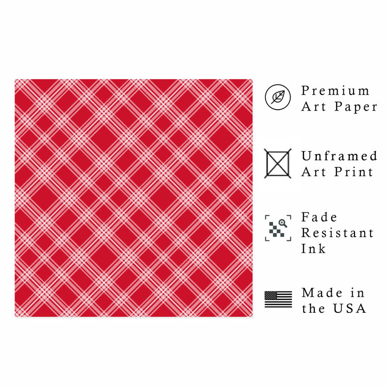 Motif à carreaux abstrait rouge I, reproduction d'art moderne sans cadre, H 12 po x l 12 po
