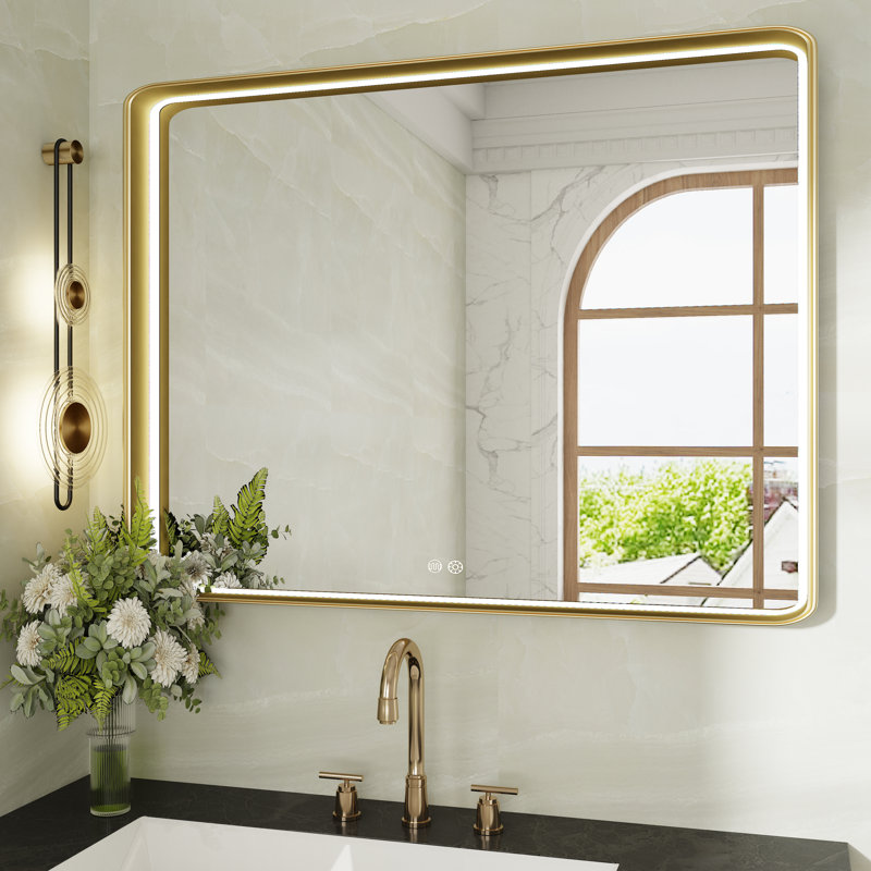 Gold/black/silver Frame Led Bathroom Mirror, 24/30/36/48 Inch Vanity Mirror, Lighted Wall Mounted Mirror, Anti-fog, Dimmable , 3 Colors Frontlit (horizontal/vertical)