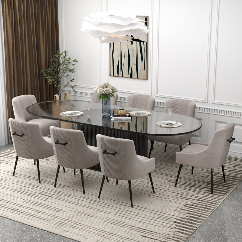 Dinnington Velvet Upholstered Side Chair With Black Legs, Gray