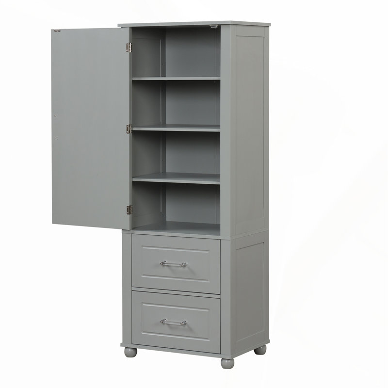 Grande armoire de rangement pour salle de bain, armoire de rangement autoportante avec deux tiroirs et tablette réglable