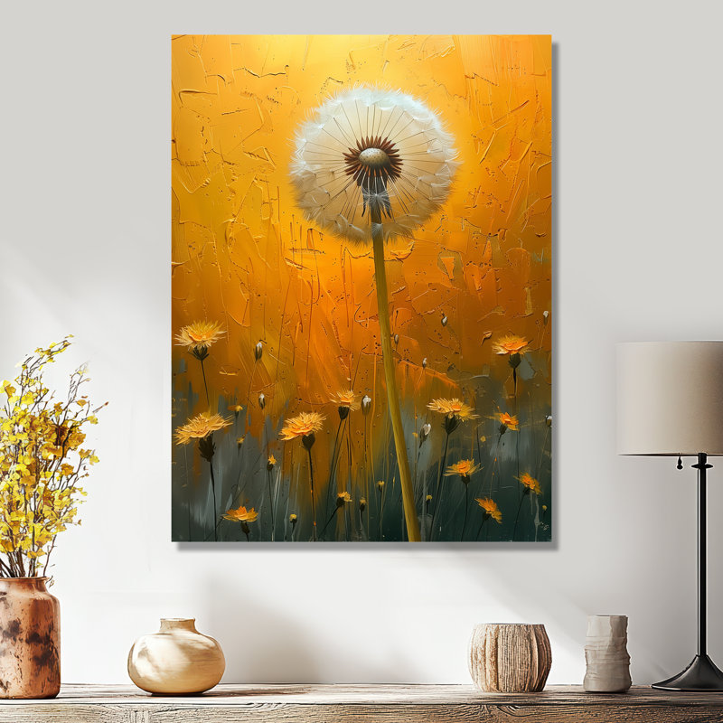 Art nouveau blanc et jaune pissenlit Collage I - impression d'art mural pissenlit, Métal métal, 12" H x 20" W