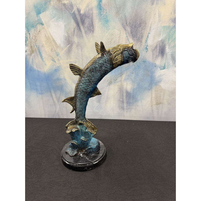 Sculptures & Beyond Tarpon Fish Cast Bronze Sculpture – Lost-Wax Bronze with Hand-Applied Patina on Black Marble Base – Coastal & Nautical Decorative Art for Home, Office & Yacht Décor – Breaking Free – 15"H