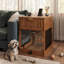 Table de bout moderne 3-en-1 en bois pour caisse de chien avec station de charge intégrée et porte en verre trempé dissimulée